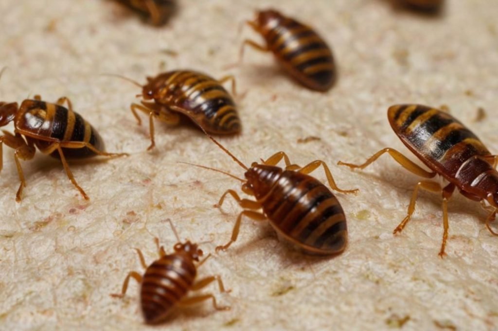Close-up of bed bugs on the ground, emphasizing the importance of bed bug control in Sacramento, CA.